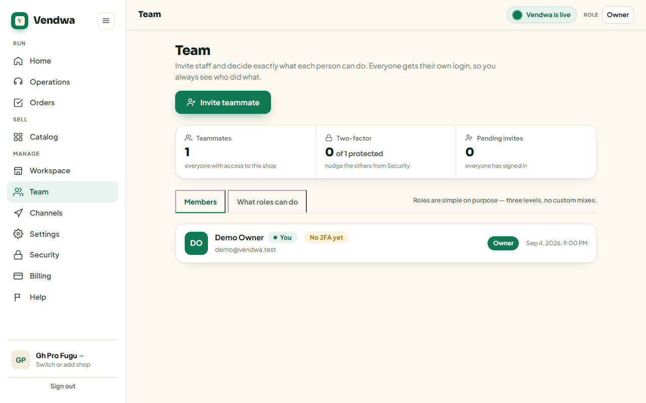 web, Team page members list with role labels